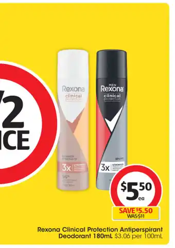 Coles Rexona Clinical Protection Antiperspirant Deodorant 180ml offer