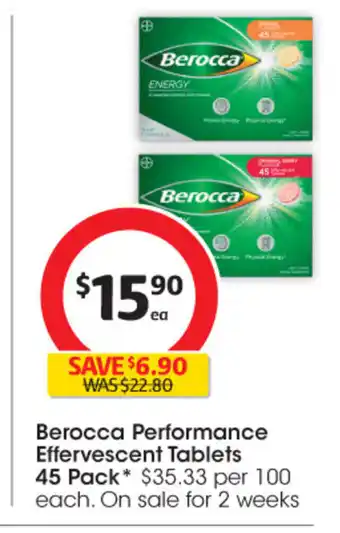 Coles Berocca Perfornmance Effervescent Tablets 45 pack offer
