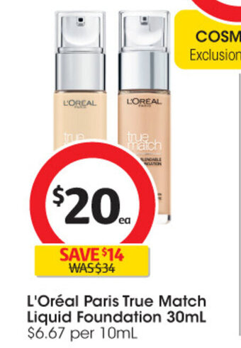 Coles L'Oréal Paris True Match Liquid Foundation 30 ml. offer
