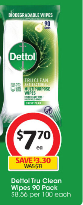 Coles Dettol Tru Clean Wipes 90 Pack offer
