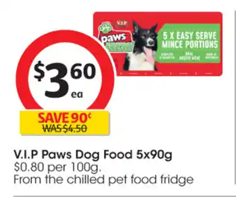 Coles V.I.P Paws Dog Food 5x 90g offer