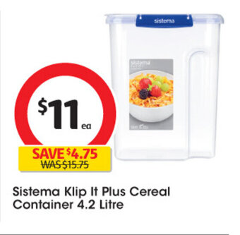 Coles Sistema Klip It Plus Cereal Container 4.2 Litre offer