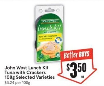 IGA John West Lunch Kit Tuna With Crackers 108g offer