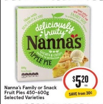 IGA Nanna's Family or Snack Fruit Pies 450-600g offer
