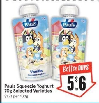 IGA Pauls Squeezie Yoghurt 70g offer