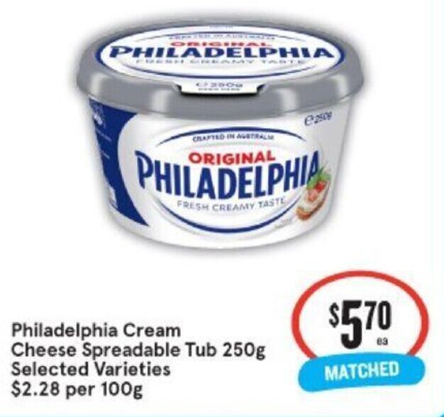 Philadelphia Cream Cheese Spreadable Tub 250g offer at IGA