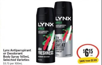 IGA Lynx Antiperspirant or Deodorant Body Spray 165ml offer