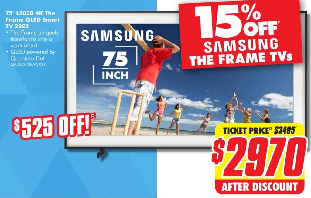 75" LS03B 4K The Frame QLED Smart TV 2022 offer at The Good Guys