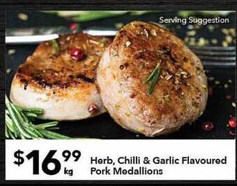 Ritchies Herb, chilli & garlic flavoured pork medallions offer