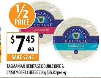 Supabarn Tasmanian heritage double brie & camembert cheese offer