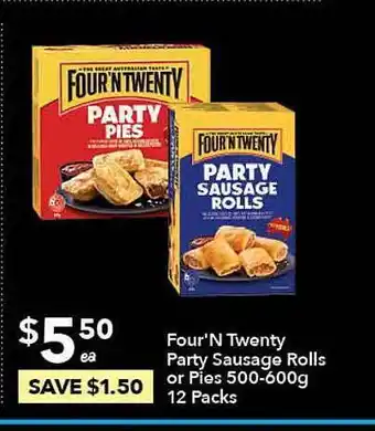 Ritchies Four'n twenty party sausage rolls or pies offer