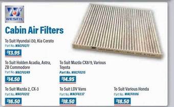 Burson Auto Parts Wesfil cabin air filters offer