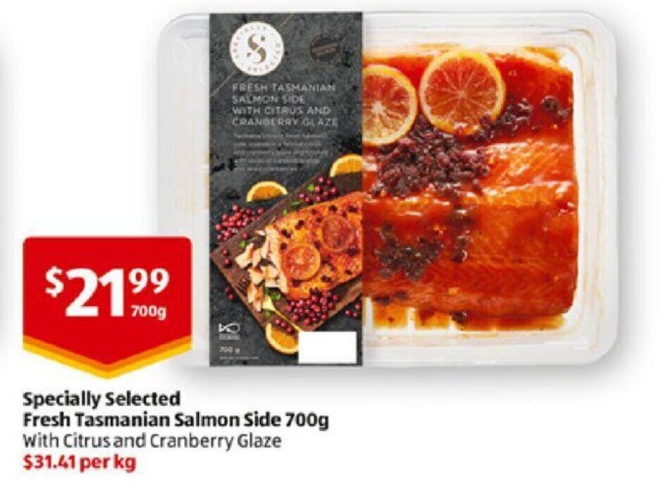 Specially Selected Fresh Tasmanian Salmon Side 700g offer at ALDI