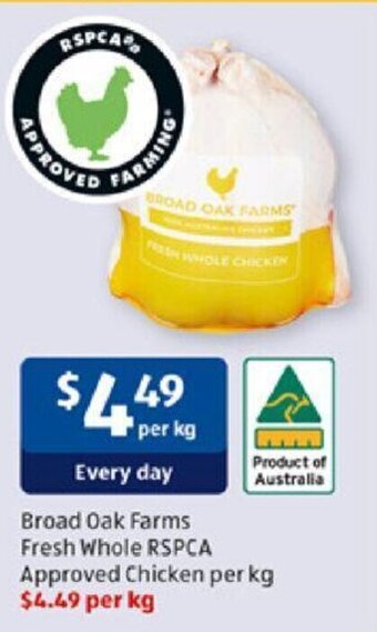 ALDI Broad Oak Farms Fresh Whole RSPCA Approved Chicken per kg offer