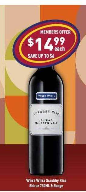 Liquor Legends Wirra wirra scrubby rise shiraz & range offer
