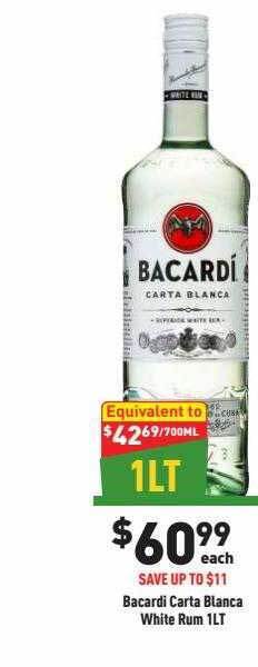 Liquor Legends Bacardi carta blanca white rum offer