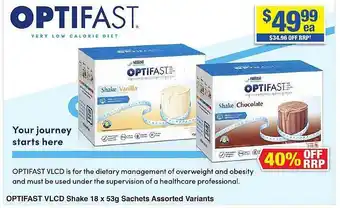 My Chemist Optifast vlcd shake 18 x 53g sachets assorted variants offer