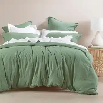 Pillow Talk Washed linen look green quilt cover set by habitat offer