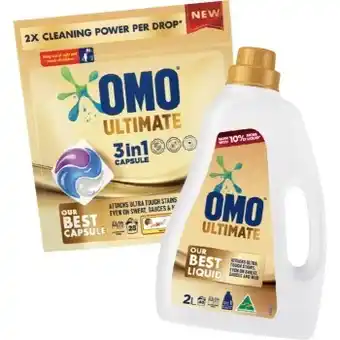 IGA Omo expert laundry liquid 2 litre, powder 2kg or ultimate 3in1 capsule 28 pack selected varieties offer