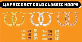Shiels 10mm 9ct Gold Classic Hoops Earrings offer