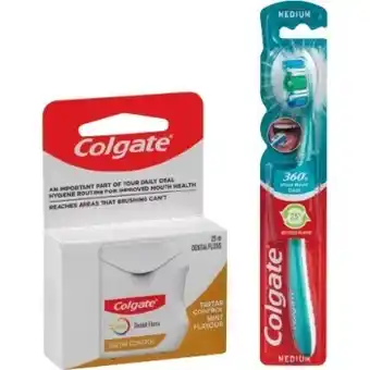 IGA Colgate total dental floss 25m, fluoride toothpaste 80-90g, kids or 360° brush 1 pack selected varieties offer