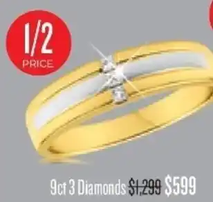 Shiels 9ct 3 Diamonds Ring offer