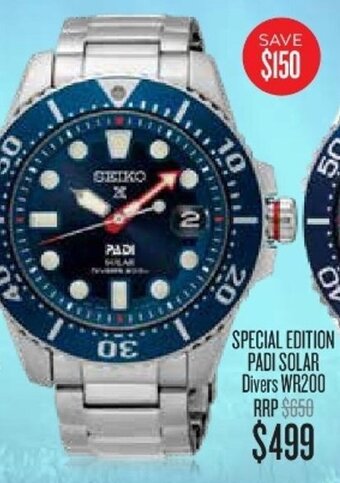 Shiels Special Edition Padi Solar Divers WR200 RRP Seiko Watch offer