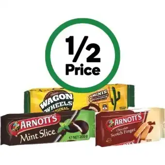 Woolworths Arnott’s chocolate coated biscuits 160-200g, arnott’s wagon wheels mini 190g pk 8 or arnott’s choc scotch fingers 250g offer