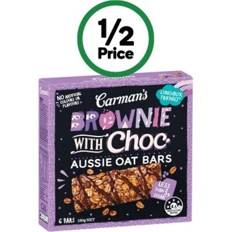 Woolworths Carman’s aussie oat bars 150-180g pk 5/6 offer