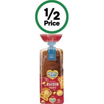 Woolworths Mighty soft raisin toast 600g offer