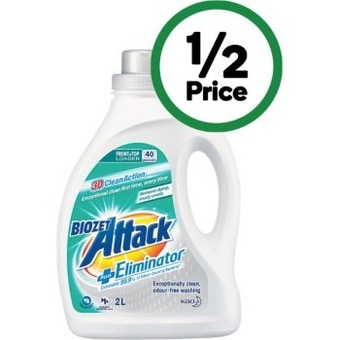 Woolworths Biozet attack plus laundry liquid 2 litre or powder 2 kg offer