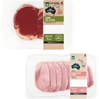 Woolworths Australian lamb leg steak 270g or australian pork sizzle steak 400g offer