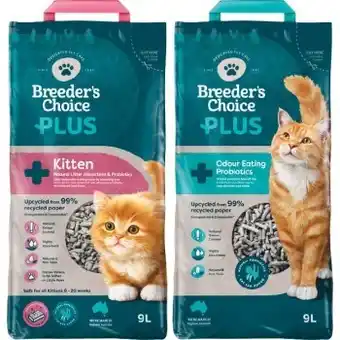 Woolworths Breeders choice kitten litter or cat litter with probiotics 9 litre offer