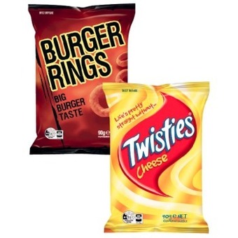 Coles Twisties, cheetos or burger rings 80g-90g offer