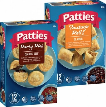 IGA Patties Party Classic Sausage Rolls, Beef Pies or Traditional Pasties 12 Pack offer