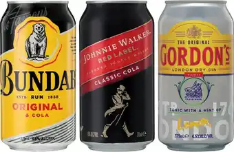 IGA Bundaberg Rum 4.6% Varieties, Johnnie Walker Red & Cola 4.6% or Gordon’s Gin & Tonic 4.5% 10 Pack offer