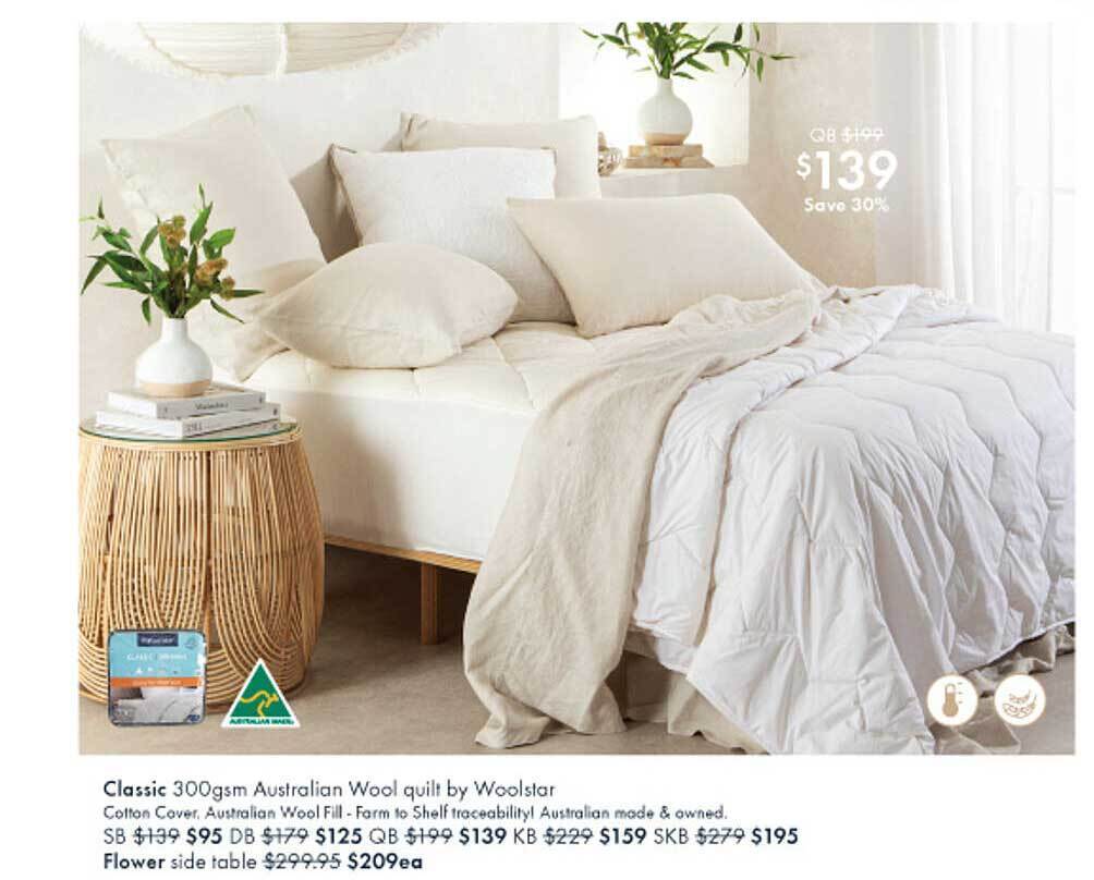 Classic australian wool quilt by woolstar offer at Pillow Talk