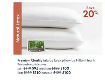 Pillow Talk Premium quality talalay latex pillow by hilton health offer