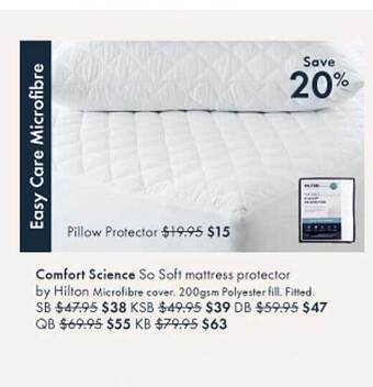 Pillow Talk Comfort science so soft mattress protector by hilton offer