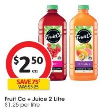 Coles Fruit Co + Juice 2 Litre offer