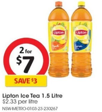 Coles Lipton Ice Tea 1.5 Litre offer