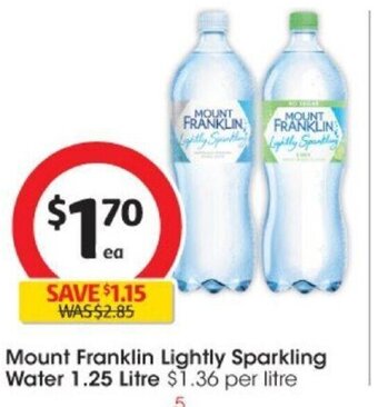 Coles Mount Franklin Lightly Sparkling Water 1.25 Litre offer