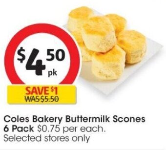 Coles Coles Bakery Buttermilk Scones 6 Pack offer
