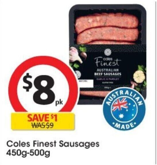 Coles Finest Sausages 450500g offer at Coles