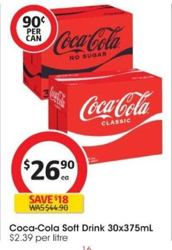 Coles Coca-Cola Soft Drink 30x375ml offer