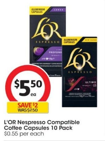 Coles L'OR Nespresso Compatible Coffee Capsules 10 Pack offer