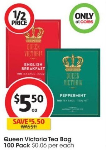 Coles Queen Victoria Tea Bag 100 Pack offer