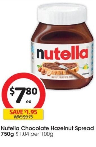 Coles Nutella Chocolate Hazelnut Spread 750g offer