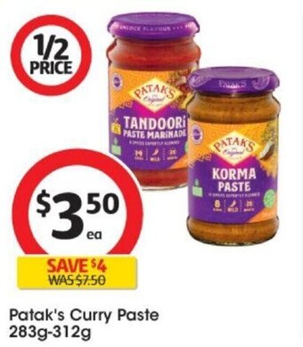 Coles Patak's Curry Paste 283g-312g offer
