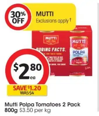 Coles Mutti Polpa Tomatoes 2 Pack 800g offer